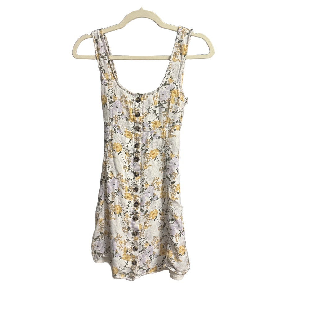 AMERICAN EAGLE Womens Dress Size XS White Floral Button Tie Waist Summer